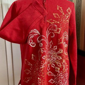 💖Red Sweatshirt with Gold Design /C12